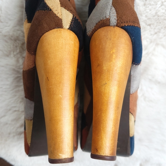 Jeffery Campbell Y2K Patchwork Lolita Square Toe Lace Up Platform Boots - Picture 9 of 10